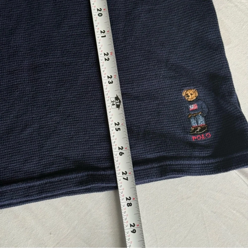 Polo Ralph Lauren Waffle Knit Thermal‎ Mens Medium Blue Embroidered Bear Logo